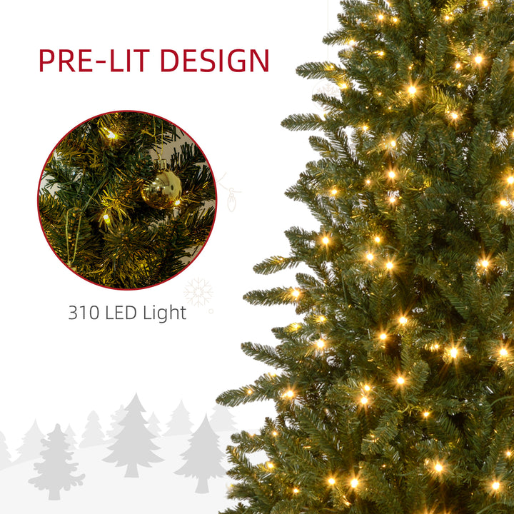 HOMCOM 6ft Prelit Artificial Christmas Tree with Warm White LED Light and 872 Tips, Metal Base, Hinged Xmas Tree, Green