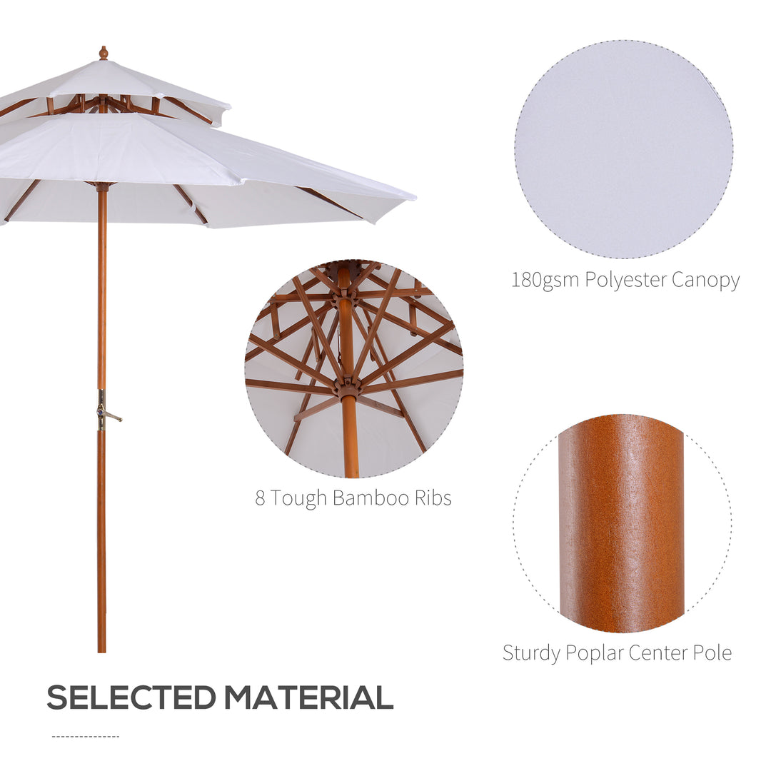 2.7m Elegant Wooden Frame Parasol Umbrella - White
