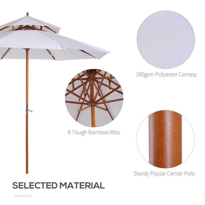 2.7m Elegant Wooden Frame Parasol Umbrella - White