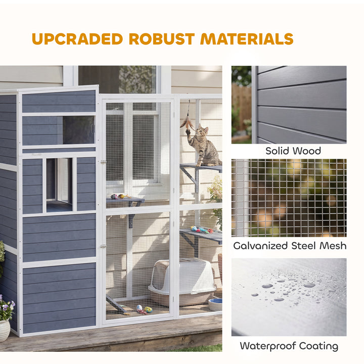 4-Tier Wooden Catio Cat Outdoor Enclosure with Sun Roof, Resting Rooms, 3 Platforms, Window Outdoor Indoor