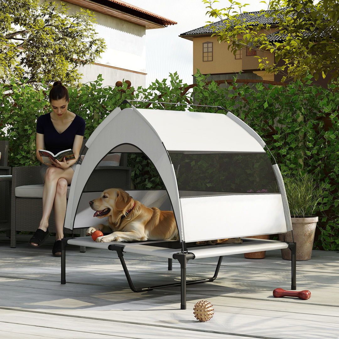 Portable Elevated Dog Bed with Removable Canopy, Cooling Raised Pet Cot for Medium Large Dogs, 92 x 75 x 89 cm