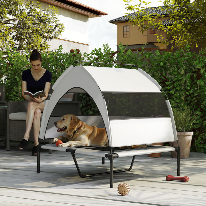 Portable Elevated Dog Bed with Removable Canopy, Cooling Raised Pet Cot for Medium Large Dogs, 92 x 75 x 89 cm