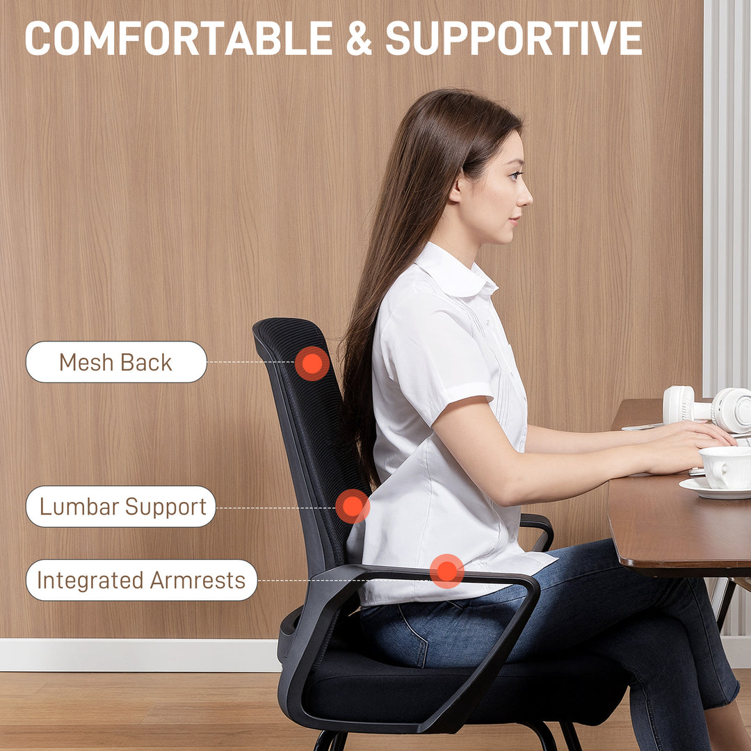 Desk Chair No Wheels, Office Chair with Mesh Back, Lumbar Support, Met