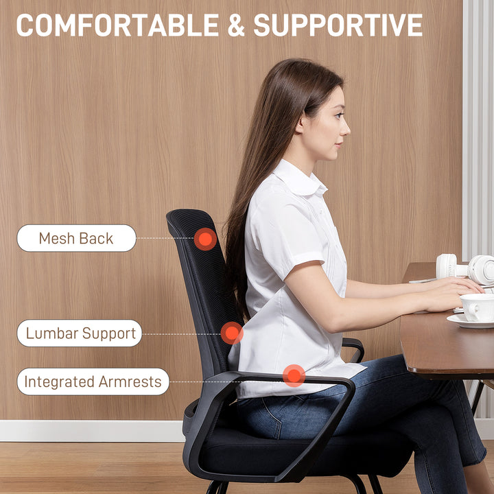 Desk Chair No Wheels, Office Chair with Mesh Back, Lumbar Support, Met