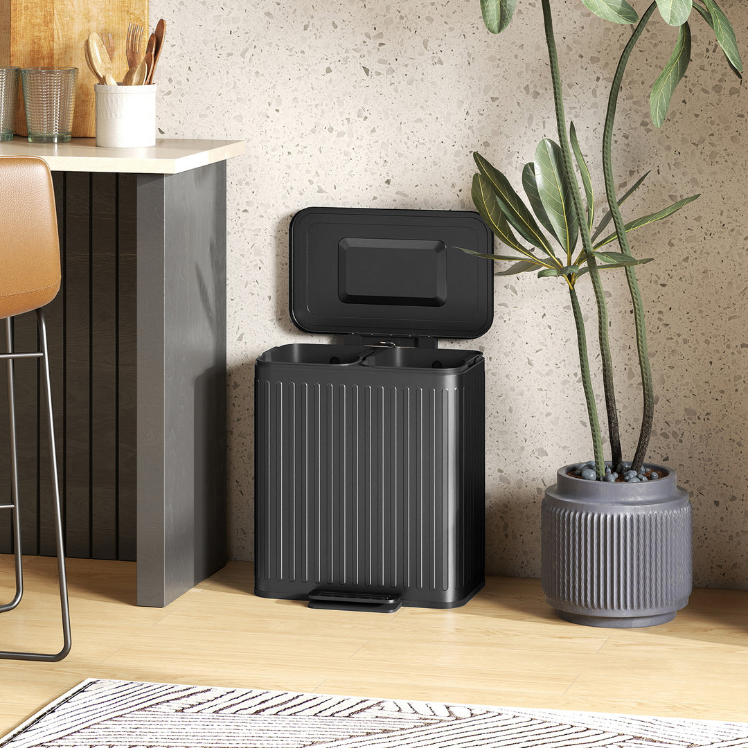40L Dual Compartment Rubbish Bin, with Soft-Close Lid - Black