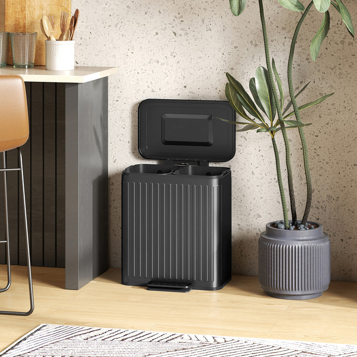 40L Dual Compartment Rubbish Bin, with Soft-Close Lid - Black