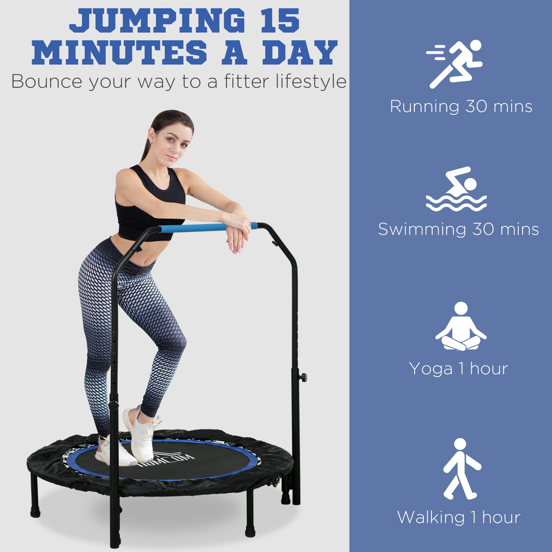 HOMCOM 40" Foldable Mini Fitness Trampoline, with Adjustable Foam Handle, Blue