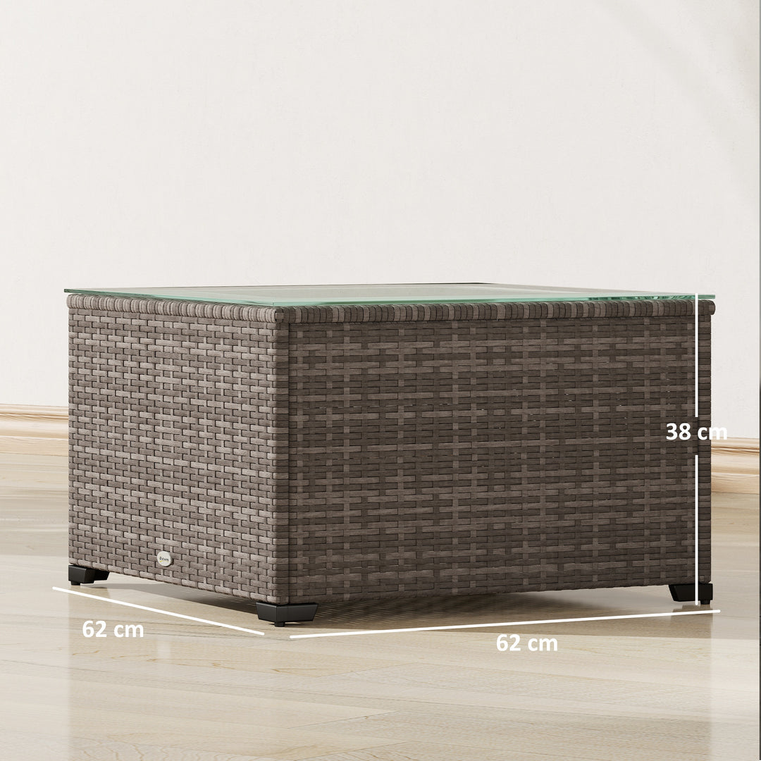 62 x 62cm Glass-Top Rattan Side Table - Dark Grey