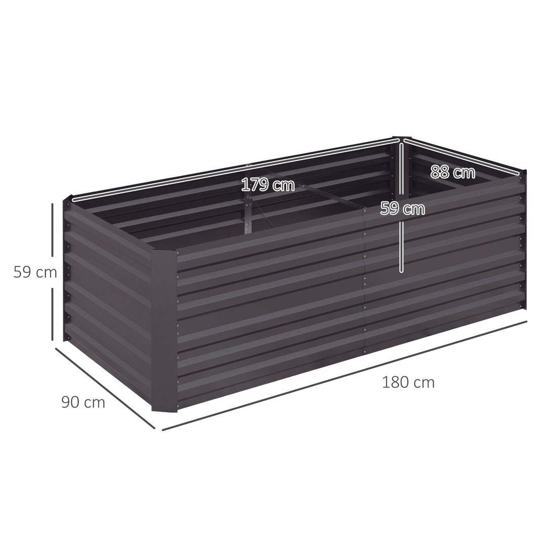 Set of 2 Raised Beds for Garden, Galvanised Steel Outdoor Planters with Multi-reinforced Rods for Vegetables, Plants, Flowers and Herbs, 180 x 90 x 59 cm, Dark Grey