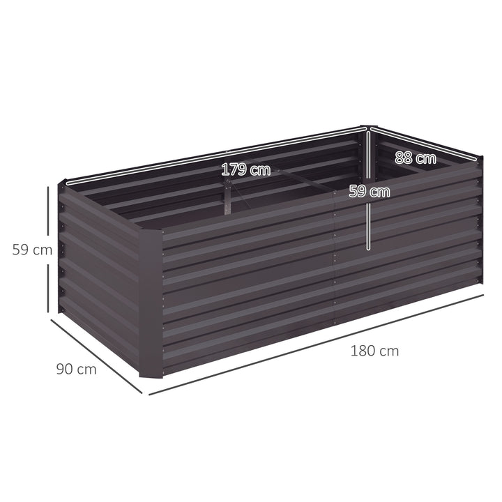Set of 2 Raised Beds for Garden, Galvanised Steel Outdoor Planters with Multi-reinforced Rods for Vegetables, Plants, Flowers and Herbs, 180 x 90 x 59 cm, Dark Grey
