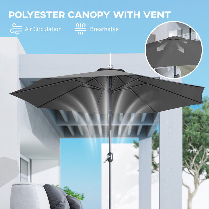 MCL 3(m) Tilting Parasol Garden Umbrellas, Outdoor Sun Shade with 8 Ribs, Tilt and Crank Handle for Balcony, Bench, Garden, Dark Grey