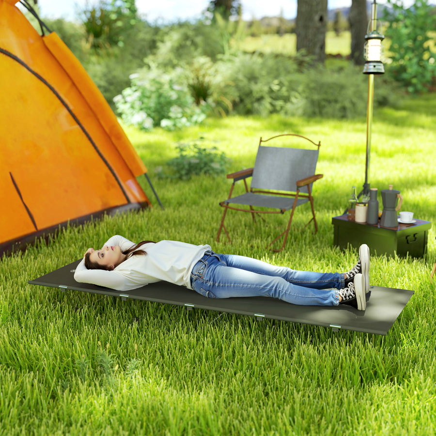 Lightweight Camping Bed, Aluminium Portable Camp Cot w/ Strong Support 150kg and Carry Bag for Camping, Dark Green