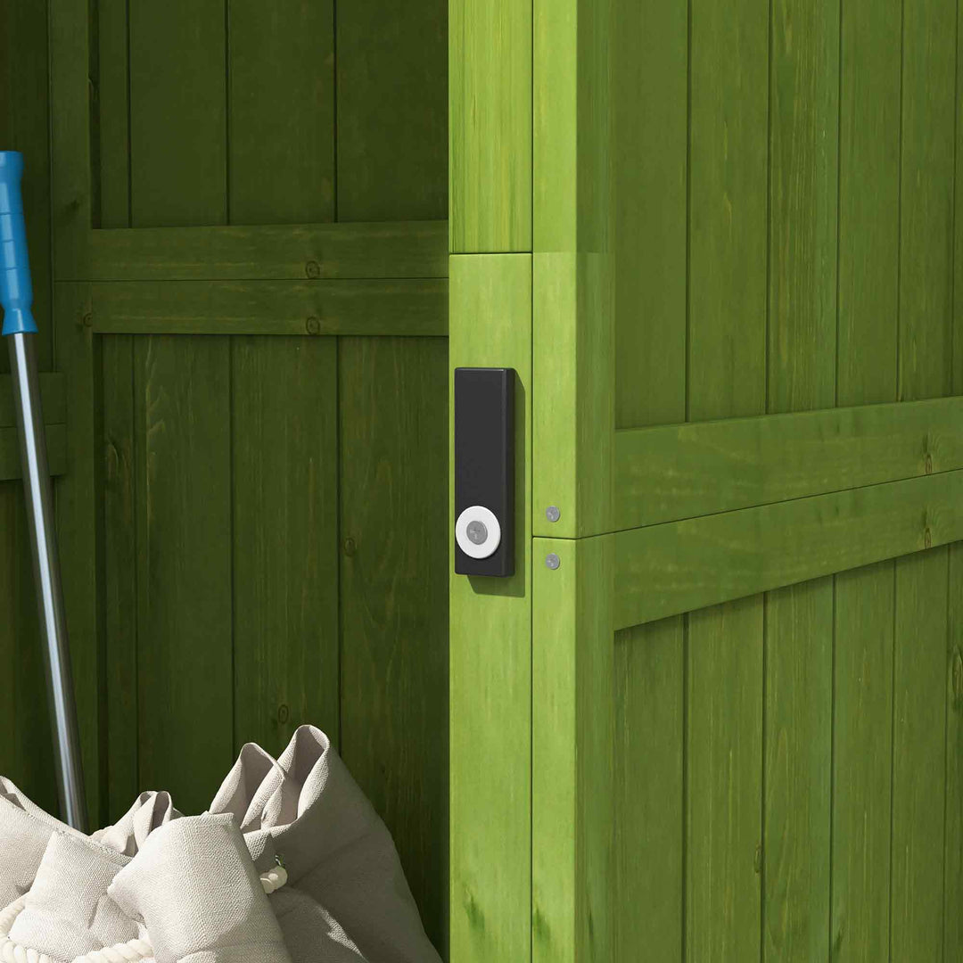 MCL Small Shed, Tall Slim Wooden Garden Shed with 3 Removable Shelves and Roof Hatch, Compact Outdoor Tool Storage Cabinet with Asphalt Roof and Door Latch, 77 x 54.2 x 179 cm, Green