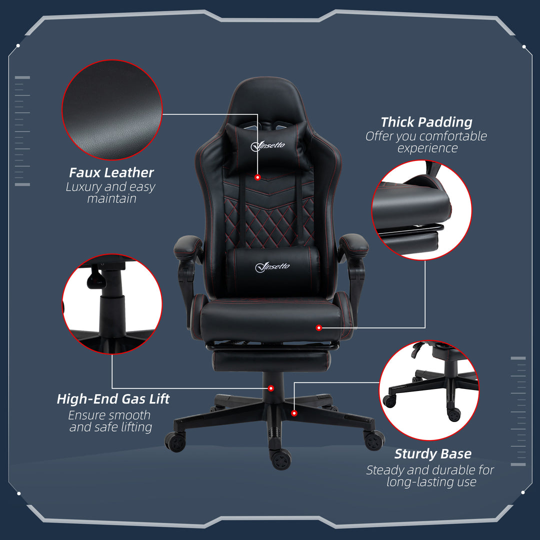 Vinsetto Racing Gaming Chair with Swivel Wheel, Footrest, Faux Leather Recliner Gamer Desk for Home Office, Black