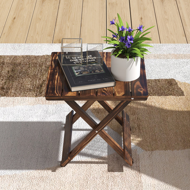 Fir Wood Folding Coffee Table, Lightweight Small Garden Table with Sla