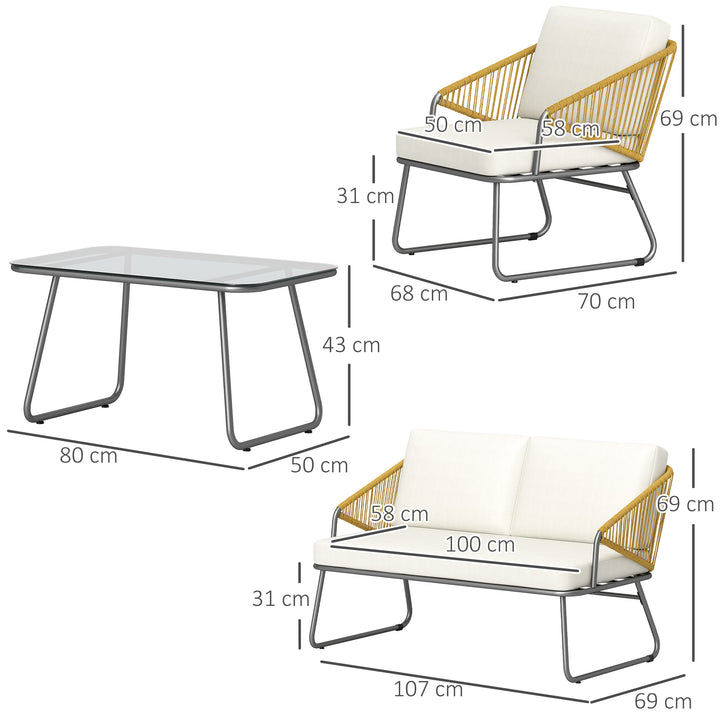 Four-Piece Rattan Strong Panel Outdoor Sofa Set - Natural