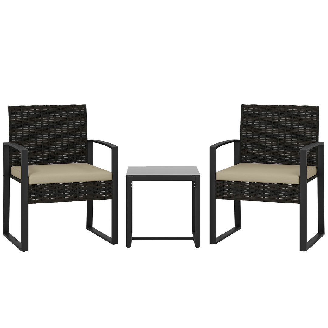 Rattan Bistro Set, 3 Piece Garden Furniture Set with Glass Top Table a