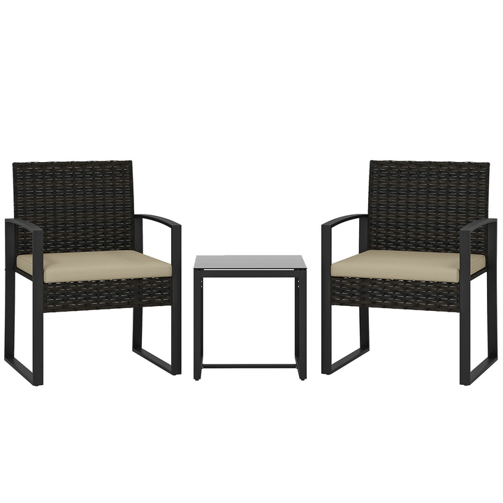Rattan Bistro Set, 3 Piece Garden Furniture Set with Glass Top Table a