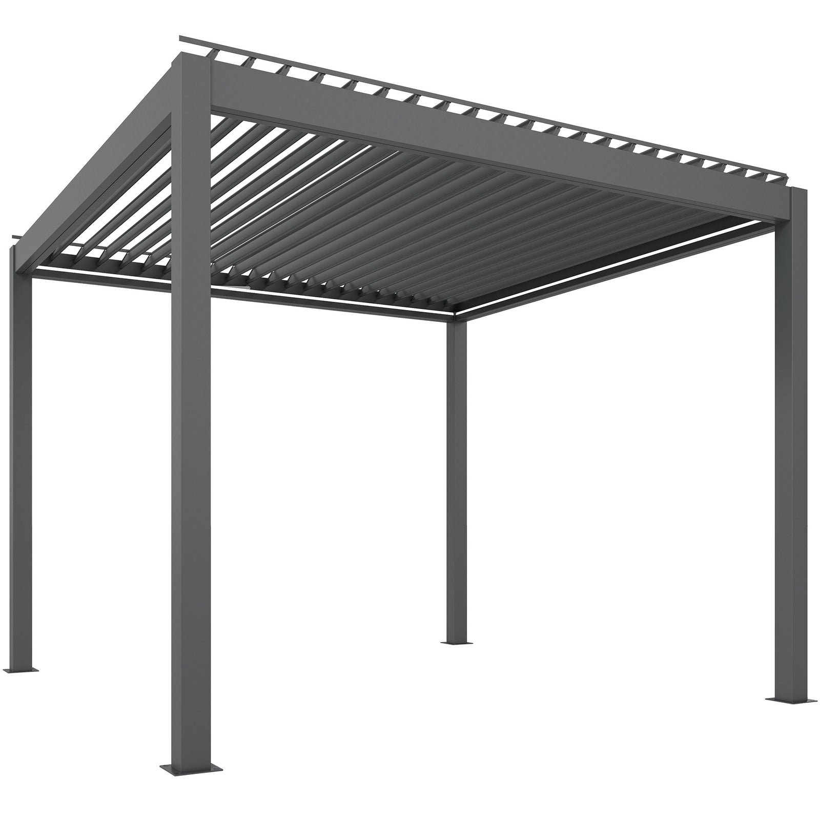 3 x 3(m) Electric Louvered Pergola with LED Lights, Aluminium Pergola Hardtop Gazebo with Remote, Adjustable Roof and Drainage System, Water and UV Proof