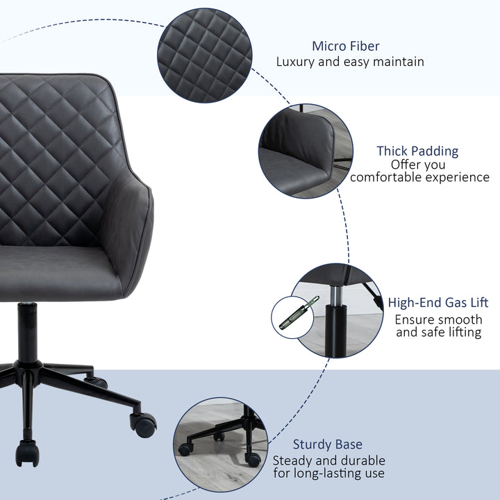 Office Desk Chair, Leather-Feel Fabric Computer Swivel Chair with Rolling Wheels and Adjustable Height for Home, Grey