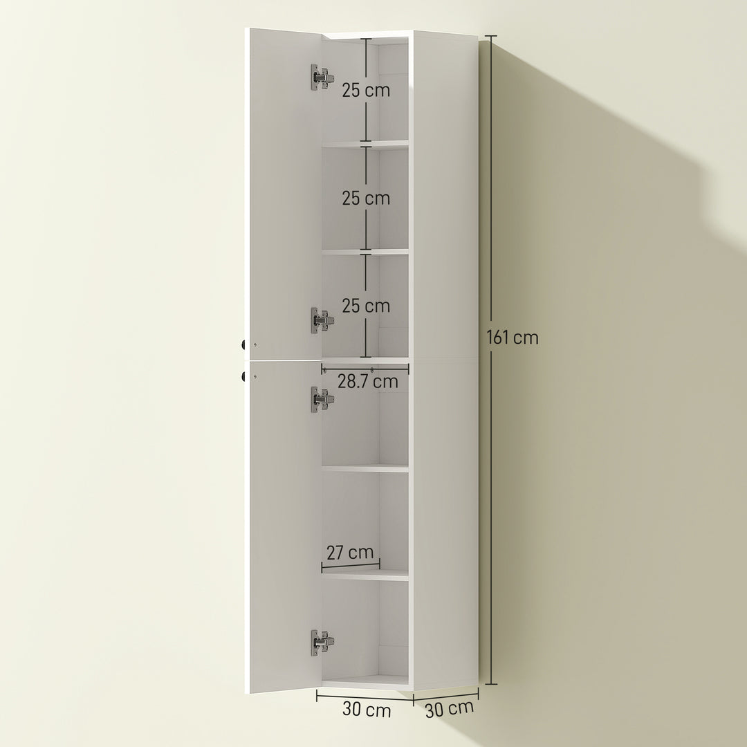 Wall Mounted Tall Bathroom Storage Cabinet with Soft-Close Hinges, Slim Bathroom Cabinet with 2 Doors, White
