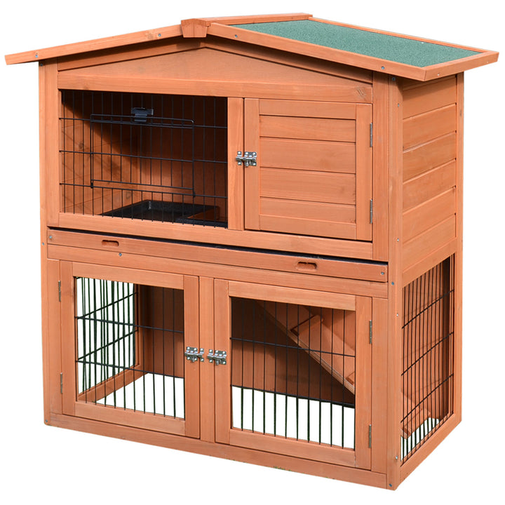 PawHut 2 Tier Rabbit Hutch Guinea Pig Hutch Ferret Cage with Ramp Slide Out Tray for Indoor Outdoor 100.5 x 55 x 101 cm | Aosom UK