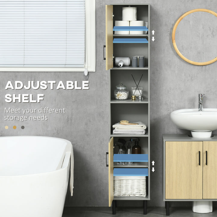 Freestanding Bathroom Storage, Tall Bathroom Cabinet with Door and Adjustable Shelves, 31.4x30x165cm