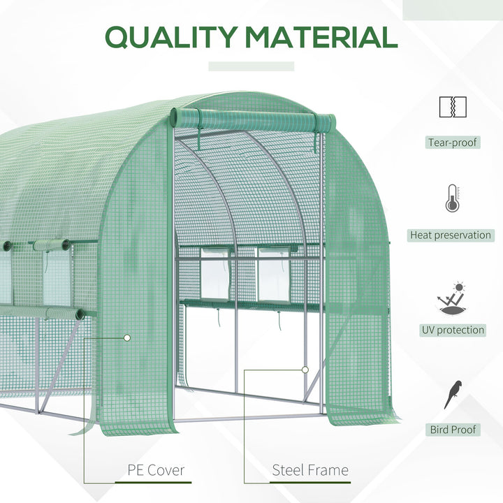 Walk-in Polytunnel Greenhouse Green House with Roll-up Sidewalls, UV-resistant PE Cover, 3 x 2 x 2m, Green