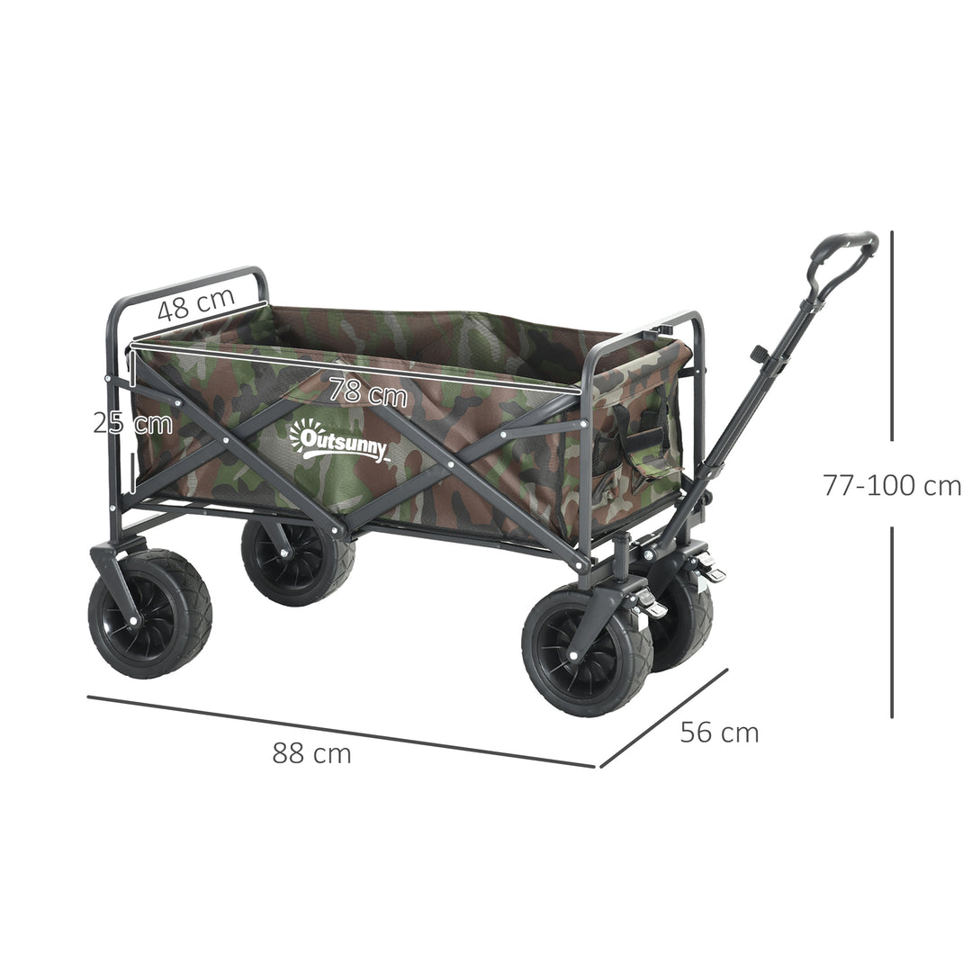 95L Folding Steel Frame Garden Trolley, with Handle - Multicolour