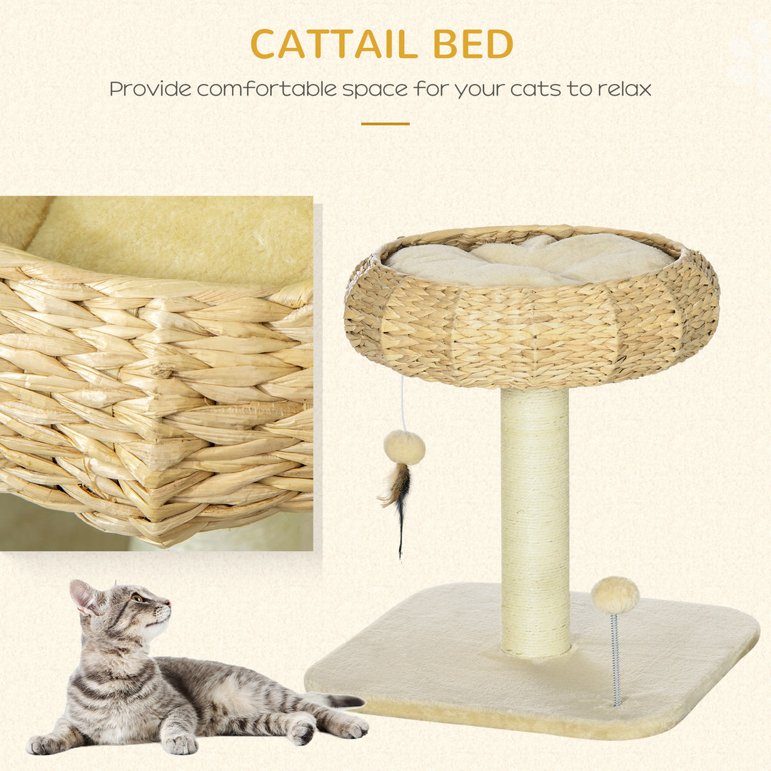 PawHut Kitty Playground: 51cm Cat Tree with Bed, Ball, Scratching Post & Climbing Tower, Beige | Aosom UK