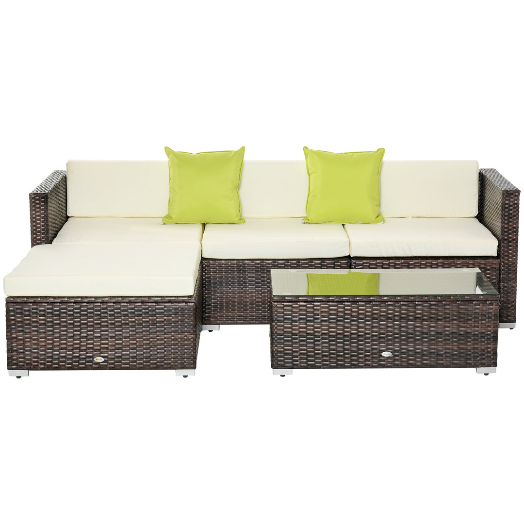 4-Seater Rattan Sofa Set Garden Outdoor Sectional Sofa Coffee Table Combo Patio Furniture-Brown