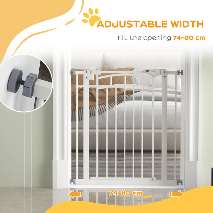 PawHut Pressure Fit Stair Gate, Dog Gate w/ Auto Closing Door, for Small, Medium Dog, Easy Installation, for 74-80cm Opening | Aosom UK