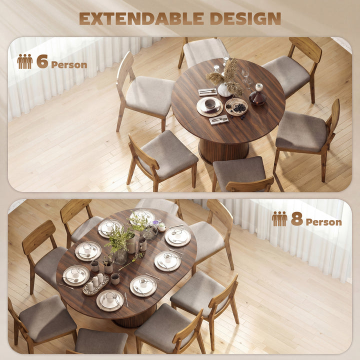 Extendable Round Dining Table Kitchen Table Hidden Leaf Storage - view 4