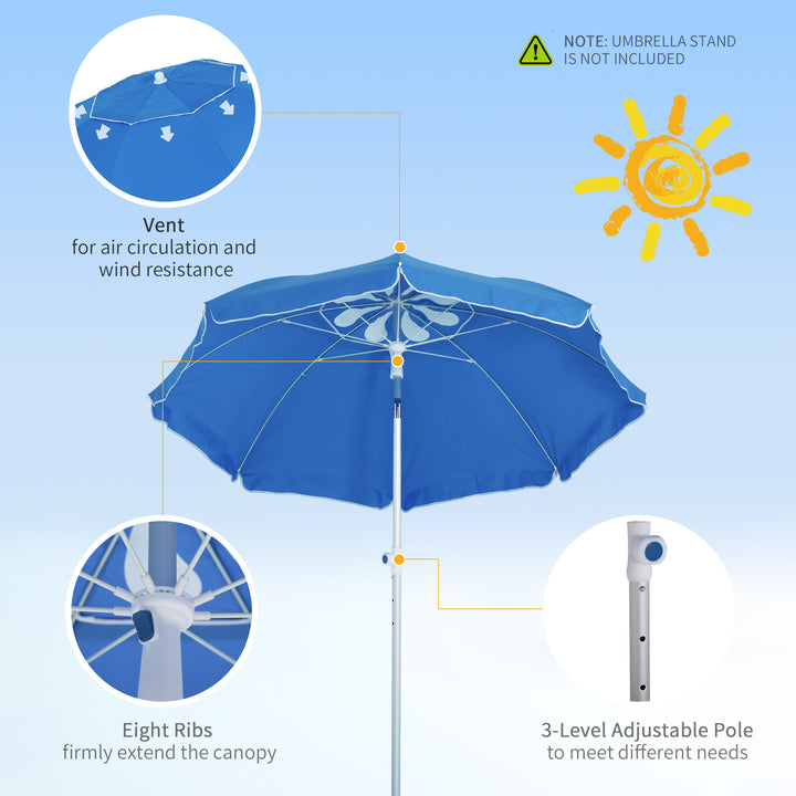 Outsunny Beach Umbrella with Adjustable Tilt, 1.9m Arc, Pointed Design, Carry Bag for Outdoor Patio, Blue