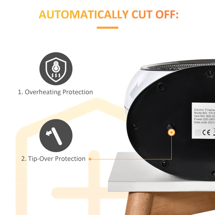 MCL Freestanding Electric Fireplace Indoor Space Table Top Heater with Realistic Flame Effect, Rotatable Head, Overheating Protection, 1500W, White