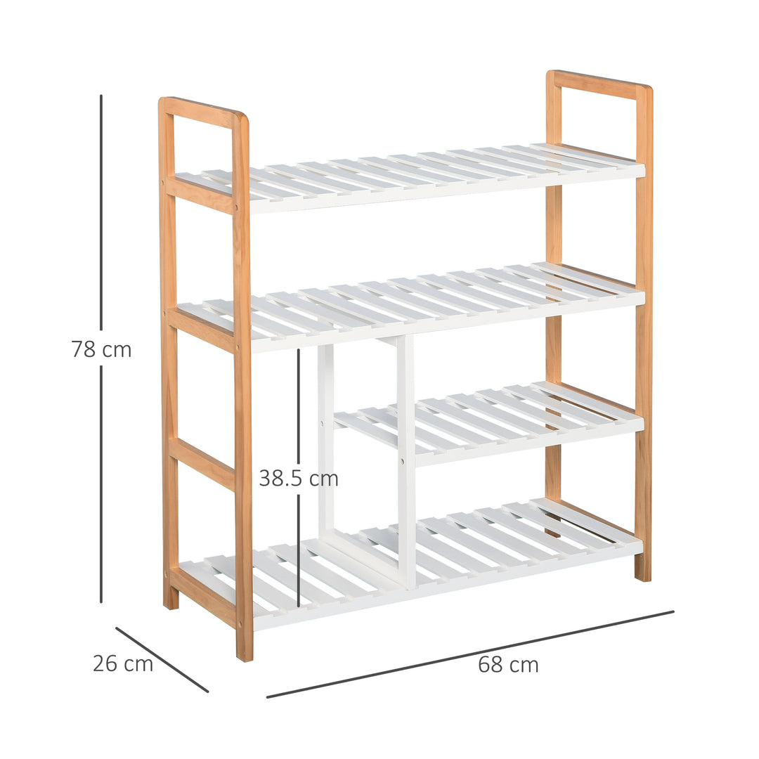 HOMCOM Wooden Shoe Storage Organizer, 4-Tier Stand Shelf Rack, 78 x 68 x 26 cm, Ideal for Hallway, Natural Wood Finish | Aosom UK