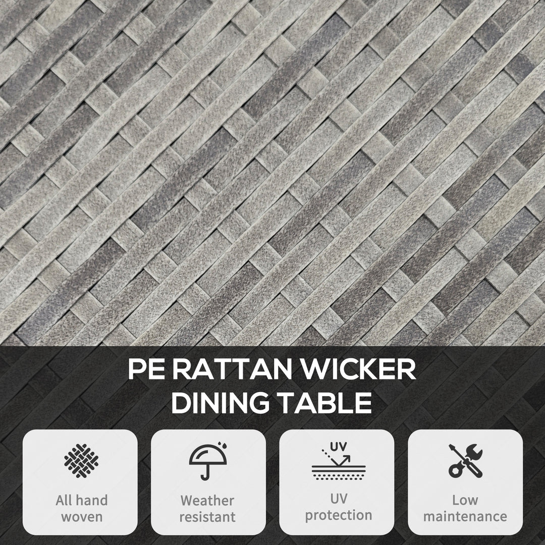 70cm Four-Person Wood-Effect Rattan Table - Grey