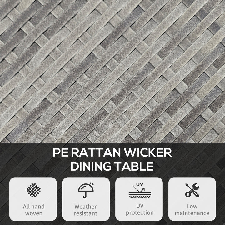 70cm Four-Person Wood-Effect Rattan Table - Grey