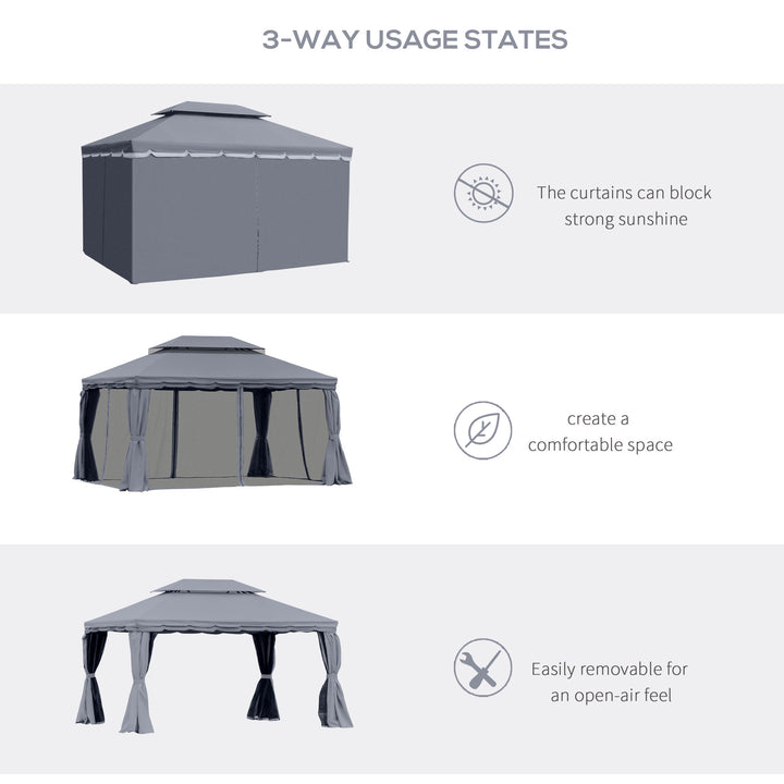 3 x 4m Aluminium Garden Gazebo, Marquee Canopy Shelter Pavilion Party Tent with Nets and Curtains for Garden and Deck, Dark Grey