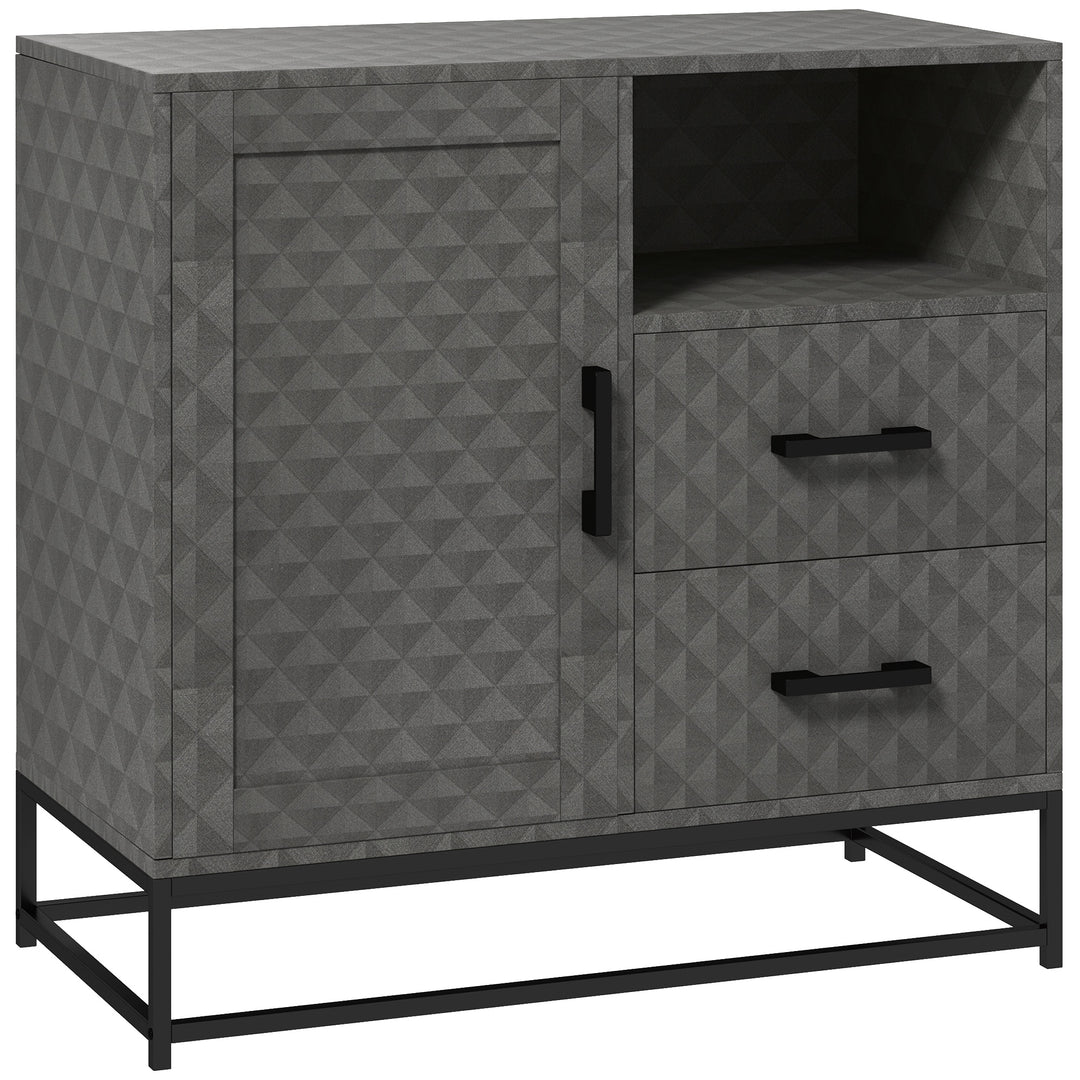 Sideboard with Adjustable Shelf, Freestanding Sideboard Storage Cabinet with Open Compartment and 2 Drawers, Grey