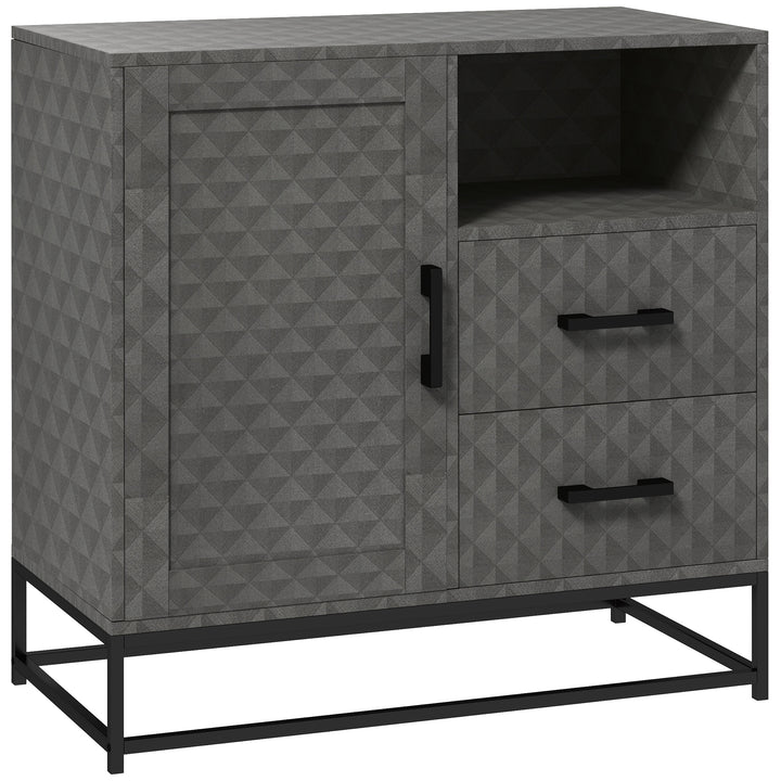 Sideboard with Adjustable Shelf, Freestanding Sideboard Storage Cabinet with Open Compartment and 2 Drawers, Grey