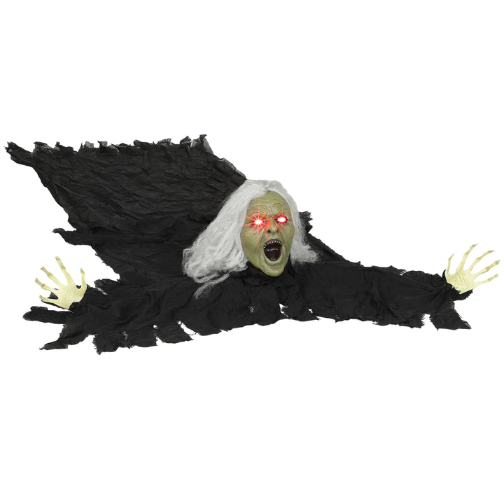 Outsunny 183 cm Life Size Halloween Animated Crawling Zombie with Glowing LED Eyes, Scary Halloween Decorations, Battery Operated, Indoor Outdoor Party Props