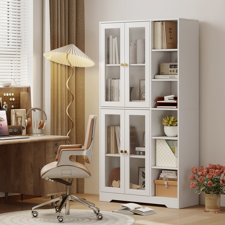 MCL Multi-Storage Kitchen Cabinet, with Glass Doors - White Wood-Effect