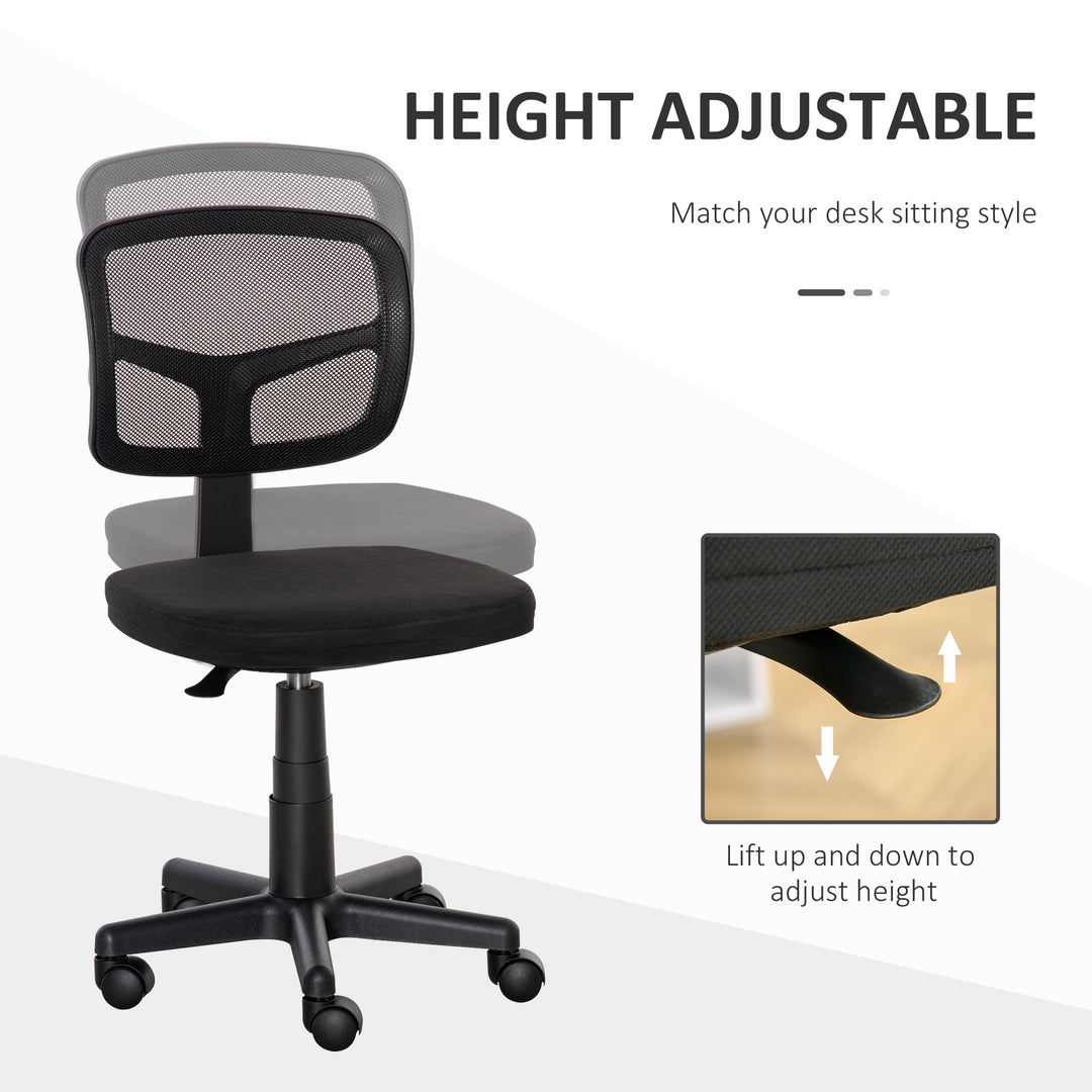 Small Office Chair without Arms, Ergonomic Swivel Mesh Desk Chair with Curved Back and Wheels, Height Adjustable, for Home Vanity Computer Dressing Table Study Bedroom, Holds Up to 120 kg