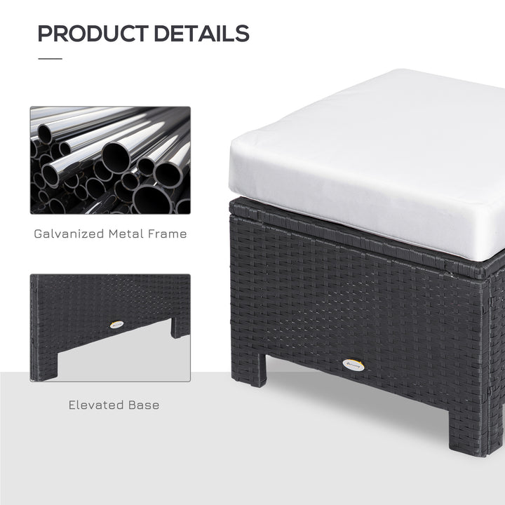 Rattan Footstool Wicker Ottoman with Padded Seat Cushion Outdoor Patio Furniture for Garden Poolside Living Room, 50 x 50 x 35 cm, Black