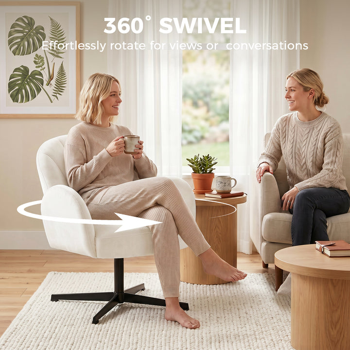 Swivel Accent Chair, Shell-Shaped Armchair with Spring Cushion, Metal 