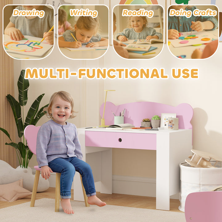 Kids Desk and Chair Set with Drawer for Drawing, Reading, Bear Theme C