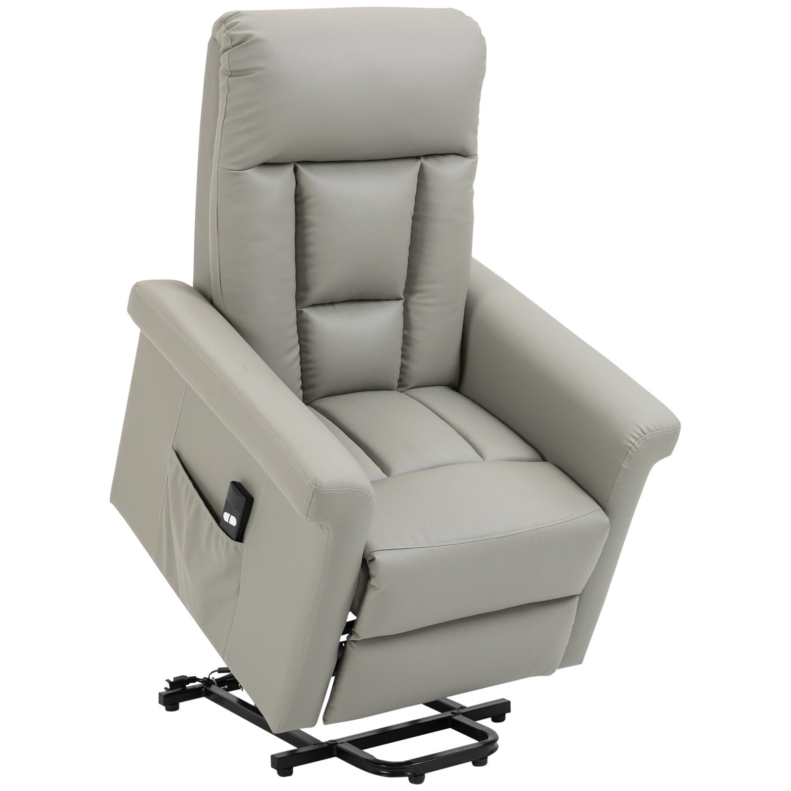 Power Lift Chair Armchair for the Elderly, PU Leather Recliner Chair with Extended Footrest, Remote Control and Side Pocket, Grey