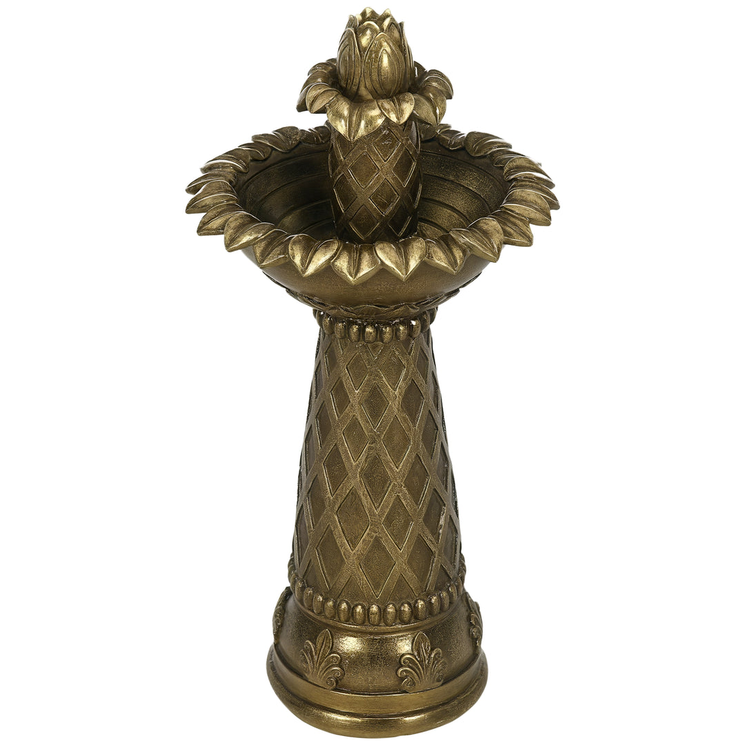 2-Tier Outdoor Waterfall Fountain, Freestanding Self-Contained Cascading Water Feature Garden Landscape with Electric Pump, Brown Flower