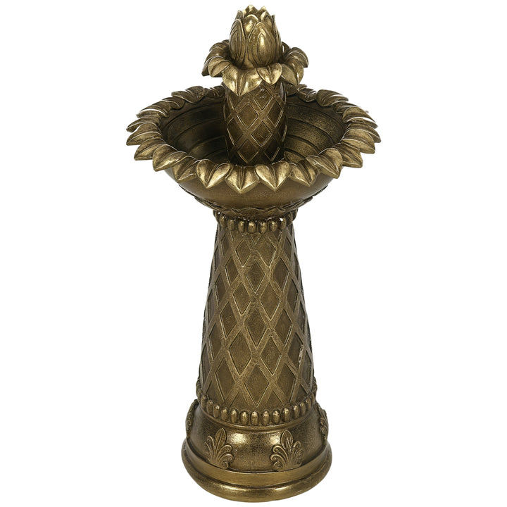 2-Tier Outdoor Waterfall Fountain, Freestanding Self-Contained Cascading Water Feature Garden Landscape with Electric Pump, Brown Flower